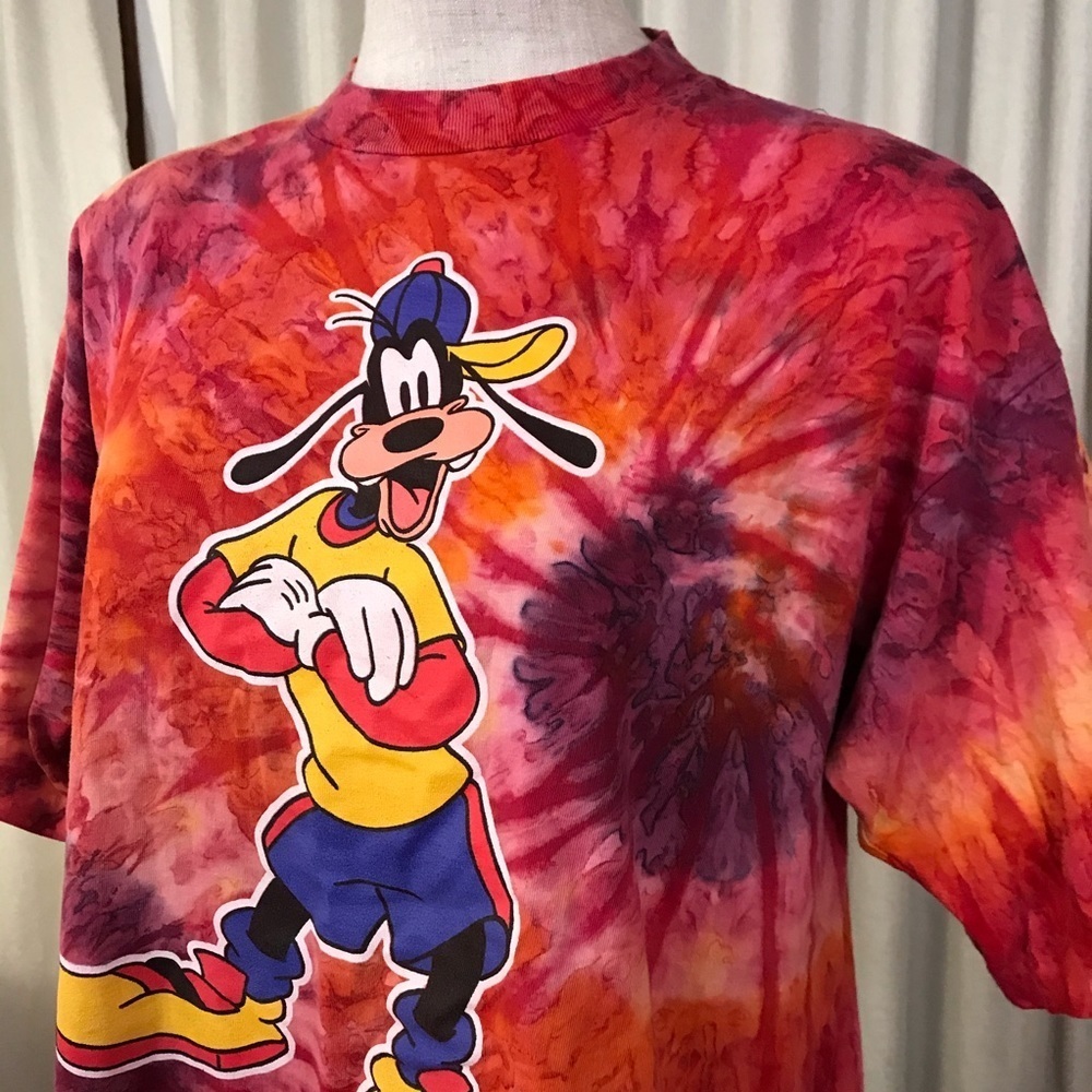 Vintage Disney 90s Goofy Psychedelic Red Orange Tie Dye T-Shirt Men Large - Picture 7 of 10